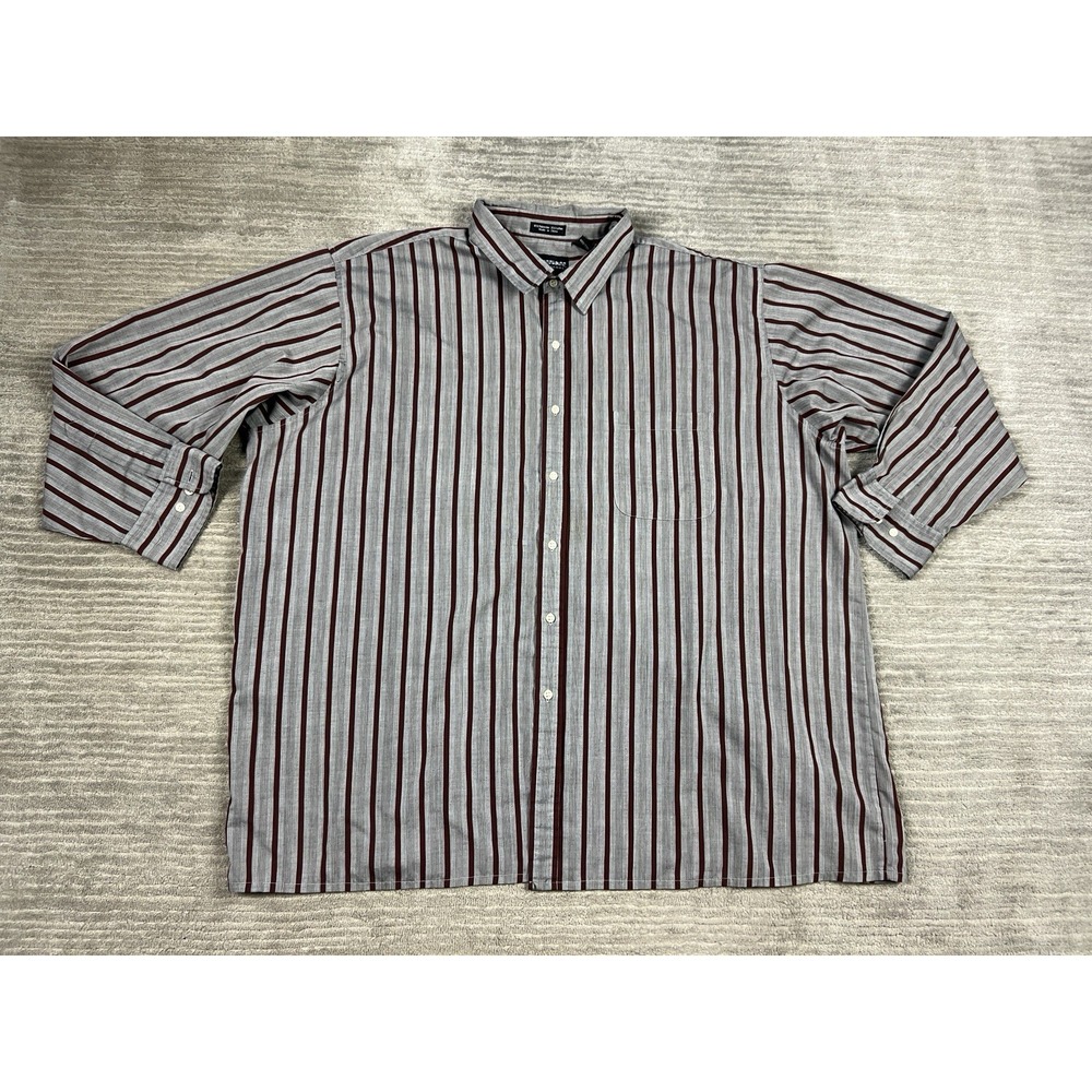 Impressions International Button Up Shirt Mens 3X Gray Striped Longsleeve Casual